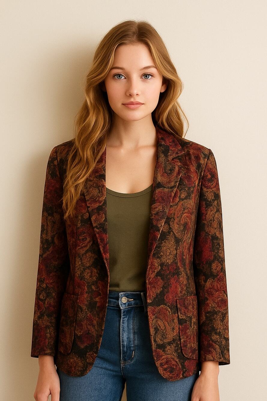 SAMANTHA DAVID Vintage Floral Blazer Retro Pockets Dark Florals Jacket size L